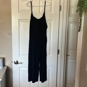 cropped black wide leg jumpsuit